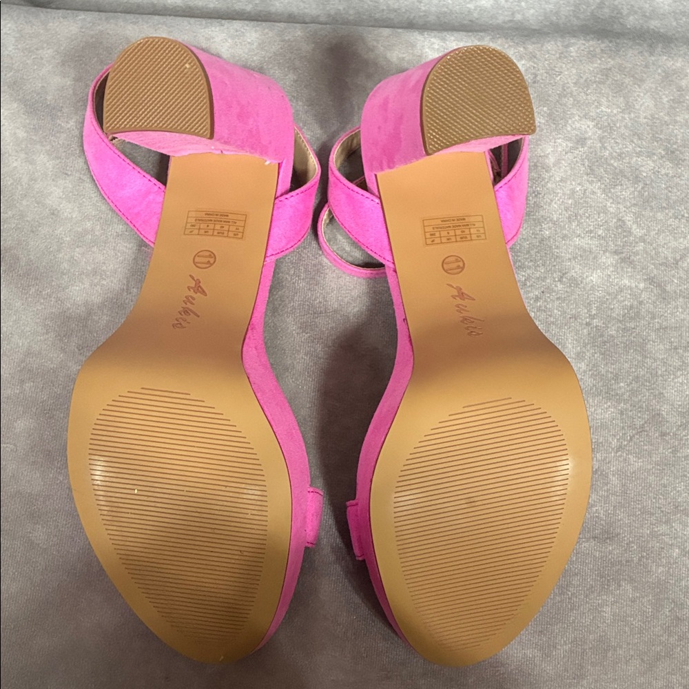 Ankis Hot Pink Suede Block Heel Ankle-Strap Sandals - Picture 6 of 7
